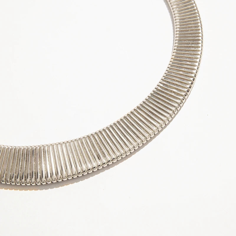 Tocona Vintage Exaggerated Gold Silver Colour Chunky Choker for Women Striped Collar Necklace with Adjustable Chain Jewelry