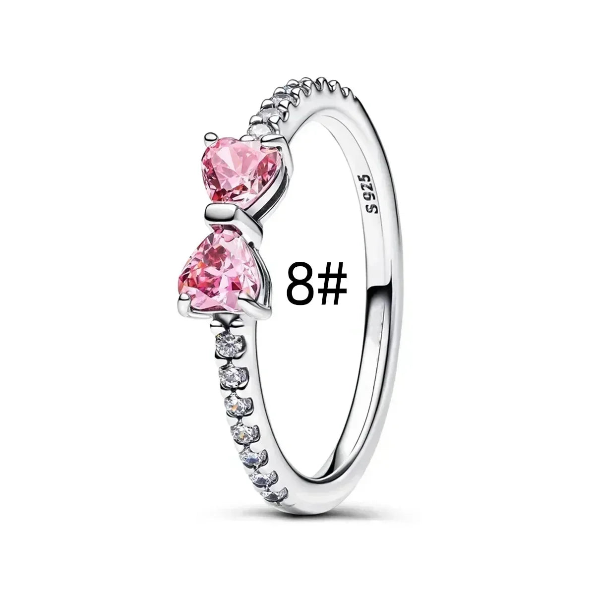 Fine Jewelry Pink Shining Bow Set Ring Earrings Bracelet Necklace Zircon Original 925 Sterling Silver DIY Women DIY Birthdy Gift