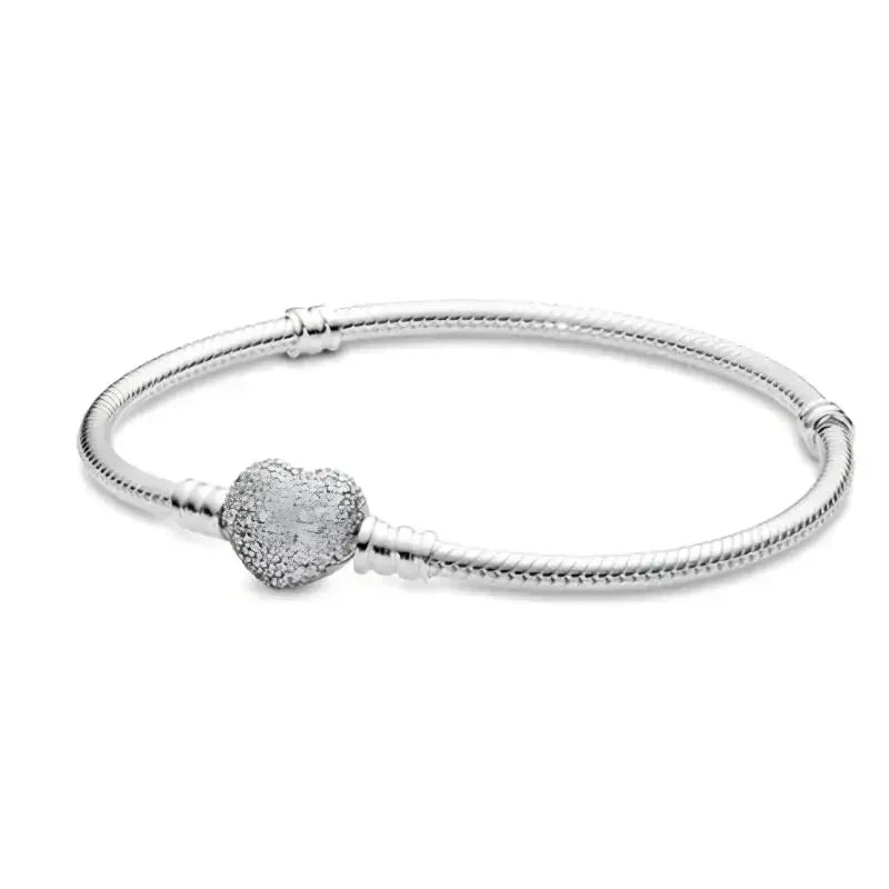 Classic 925 silver Snake Chains Charm Heart Bracelet Original 17-20CM Zircon Bracelets Fit DIY Women Birthday Jewelry Gifts