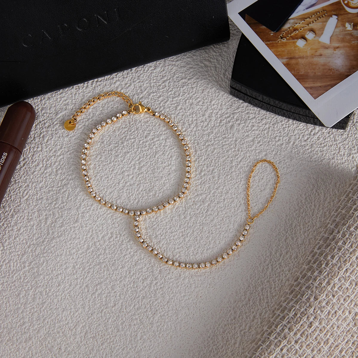 Youthway Luxury White Zirconia Linked Bracelet Stainless Steel 18k Gold Color Women's Bracelet Suitable for Wearing to Banquets