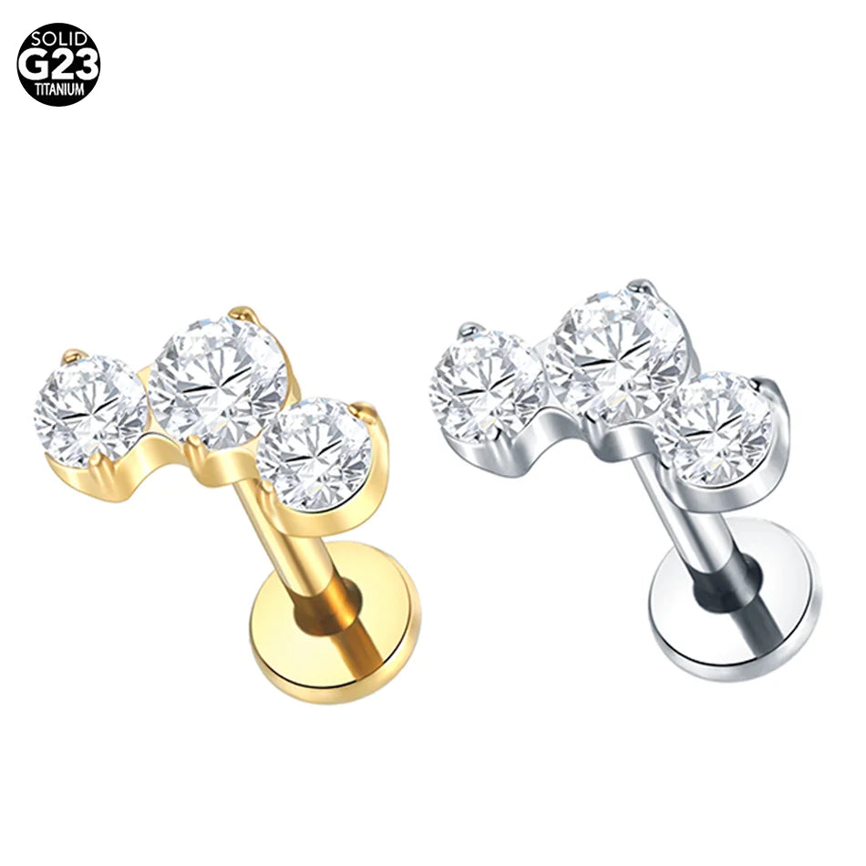1pcs Titanium Piercing Cross Flower Stud Earring Internally Threaded Cubic Zircon Tragus Helix Piercing Body Jewelry