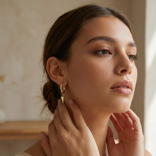 Boucle d'Oreille Pyramide Minimaliste – Acier Inoxydable Plaqué Or Femme