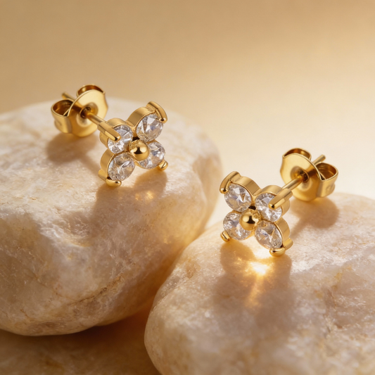 Boucles d'Oreille Fleur avec Cristaux