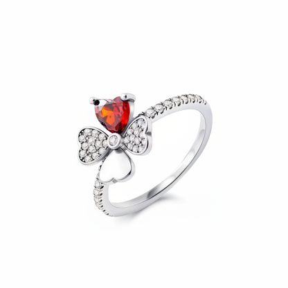 Bague Trèfle coeur rouge
