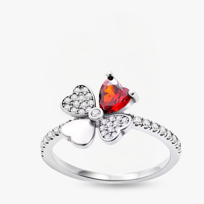 Bague Trèfle coeur rouge