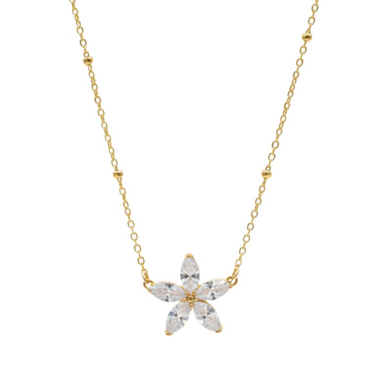 Collier Fleur Éternelle – Zircons Blancs