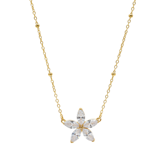 Collier Fleur Éternelle – Zircons Blancs