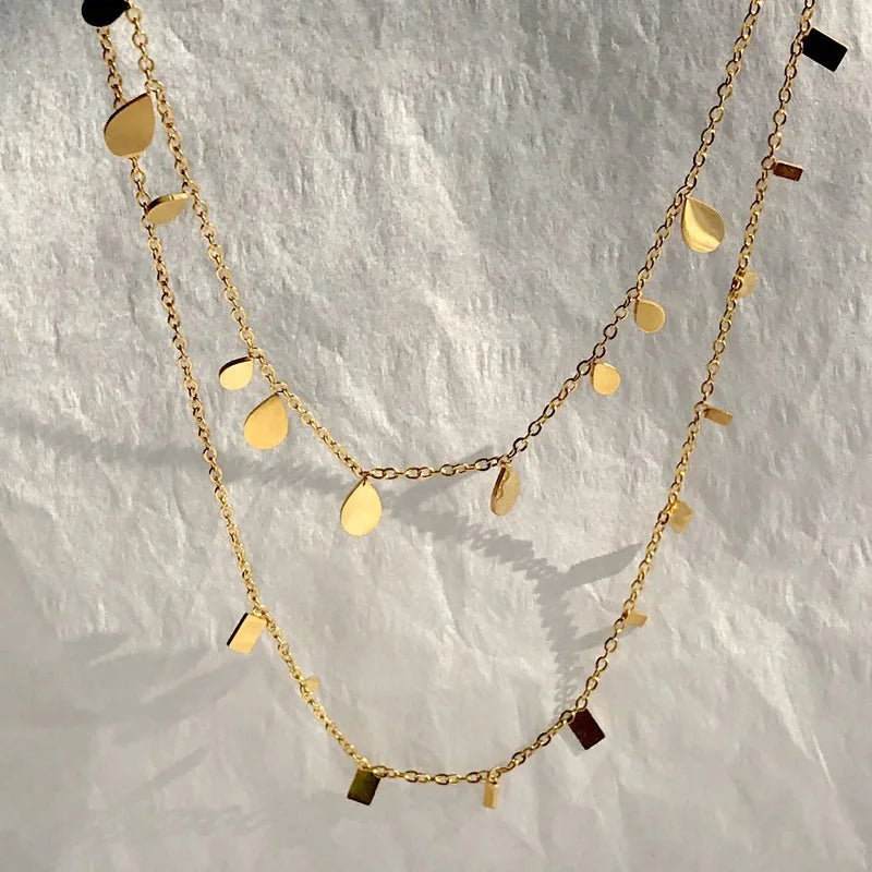 Teardrop Charm Necklace, Stainless Steel Dangling Necklace , Minimalist Simple Chain Necklace