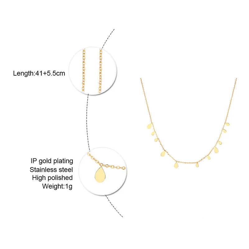 Teardrop Charm Necklace, Stainless Steel Dangling Necklace , Minimalist Simple Chain Necklace