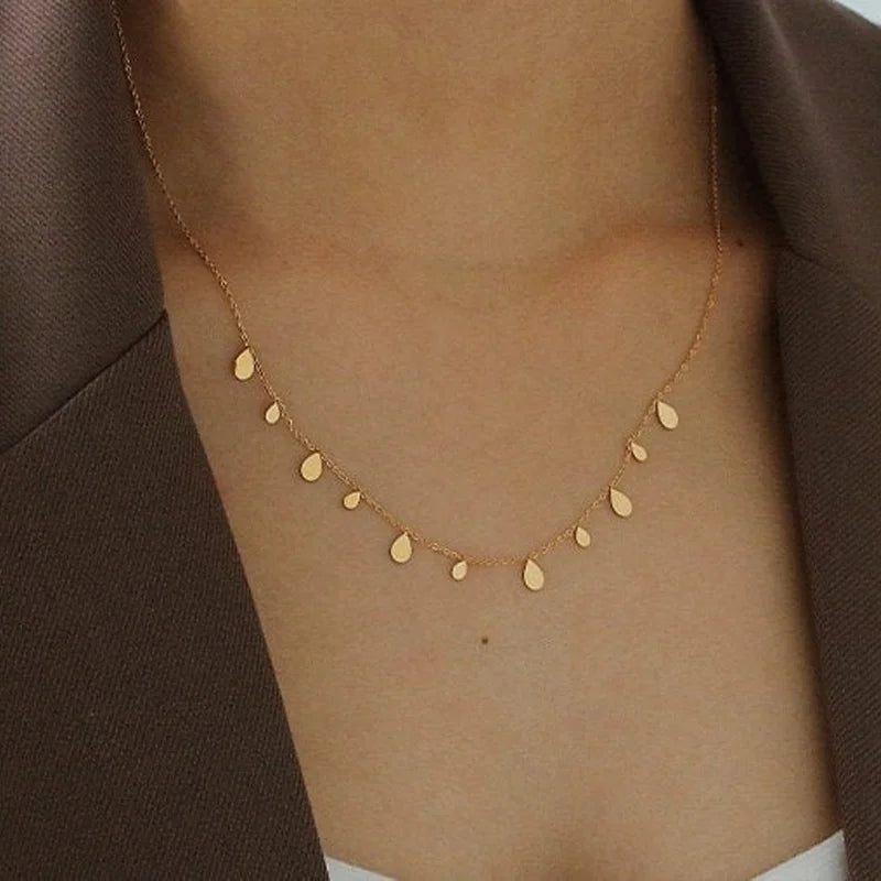 Teardrop Charm Necklace, Stainless Steel Dangling Necklace , Minimalist Simple Chain Necklace