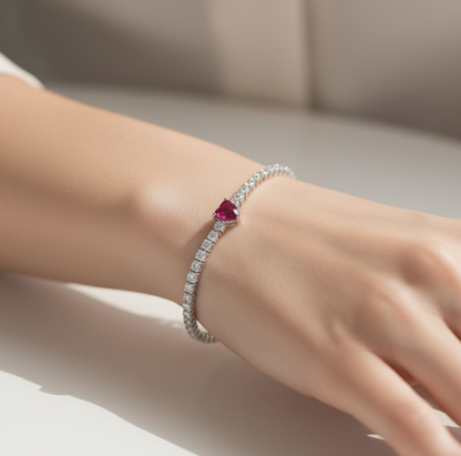 Bracelet Argent Coeur Rouge