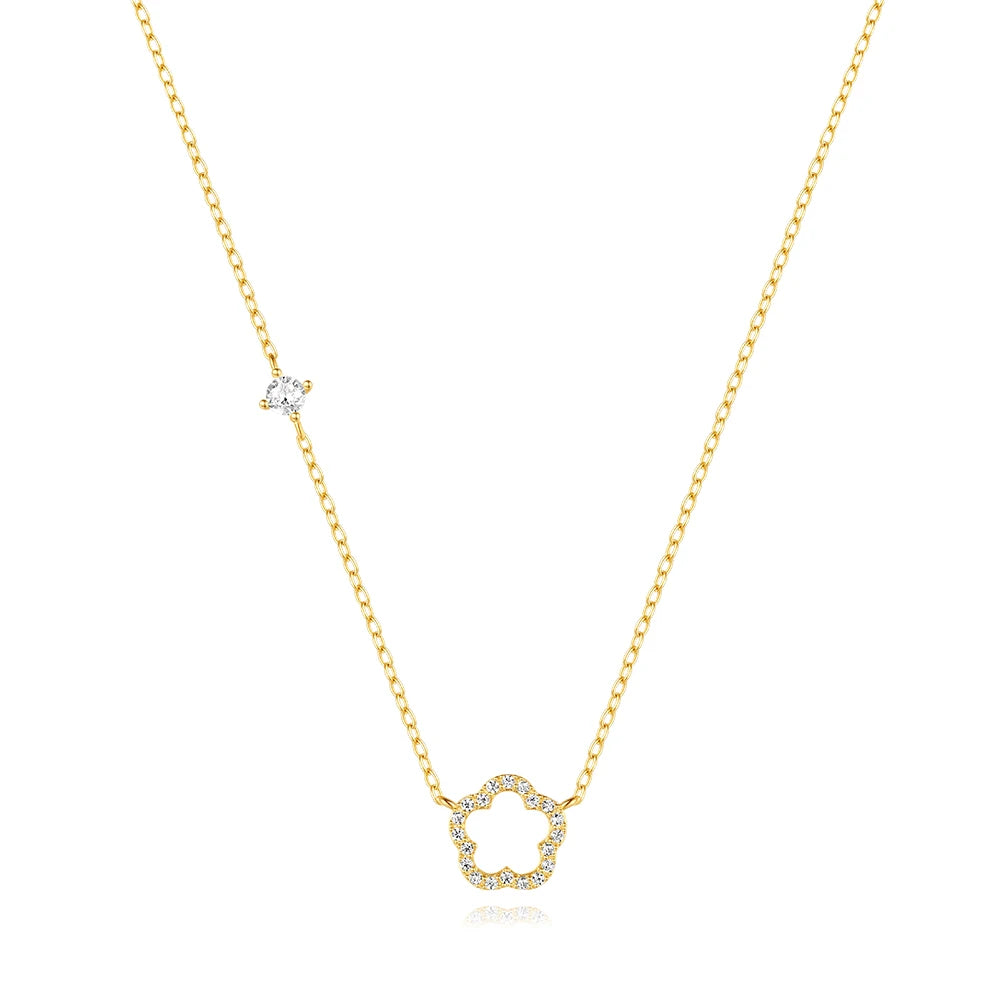 AIDE 925 Sterling Silver Flower Shell With Zircon Necklace For Women Design Delicate Zircon Adjustable Exquisite Chains Jewelry