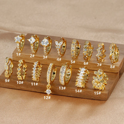 1PC 18K Gold Plated Stainless Steel Round Circle Earrings for Women Teens Cubic Zircon Star Leaf Hoop Earrings Piercing Jewelry