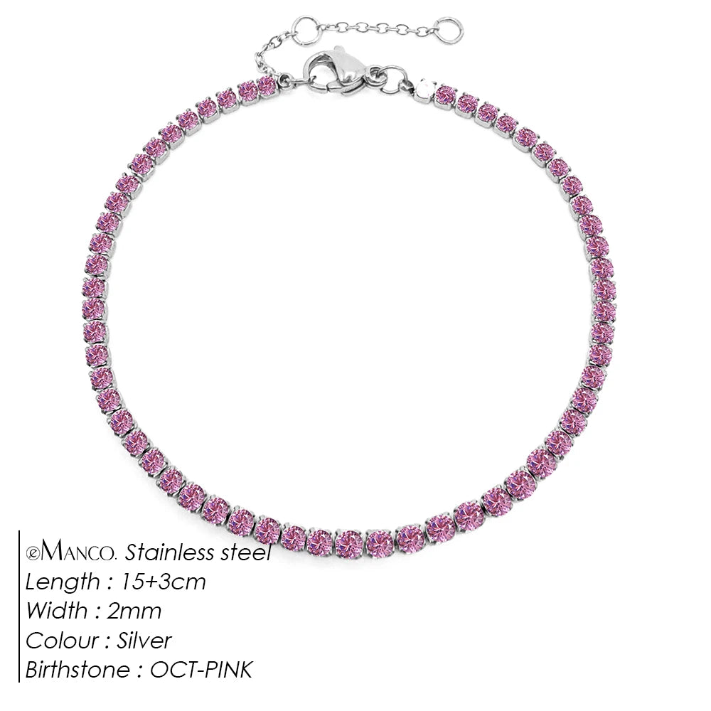 eManco Stainless Steel Gold Plated Sparkling Bracelet High Quality White Zirconia Single Row Simple Accessory For Girls