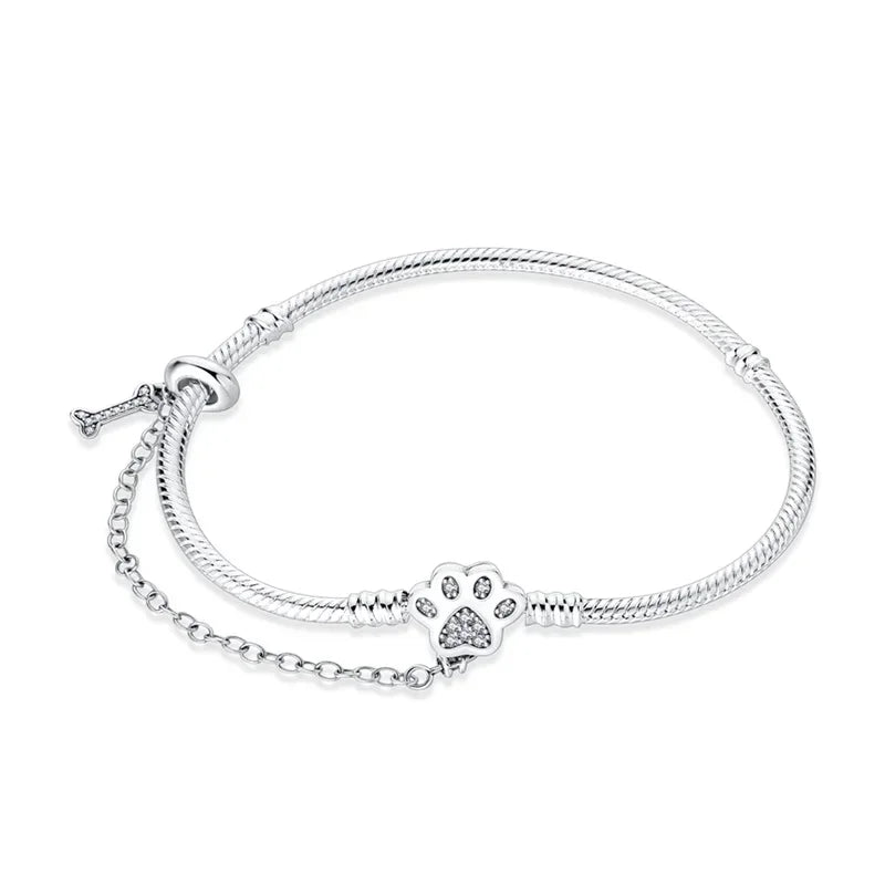 Classic 925 silver Snake Chains Charm Heart Bracelet Original 17-20CM Zircon Bracelets Fit DIY  Women Birthday Jewelry Gifts