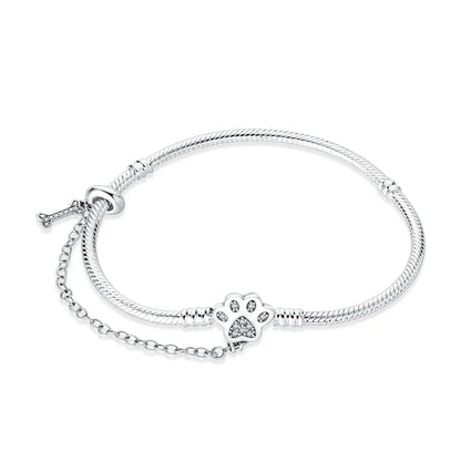 Classic 925 silver Snake Chains Charm Heart Bracelet Original 17-20CM Zircon Bracelets Fit DIY  Women Birthday Jewelry Gifts