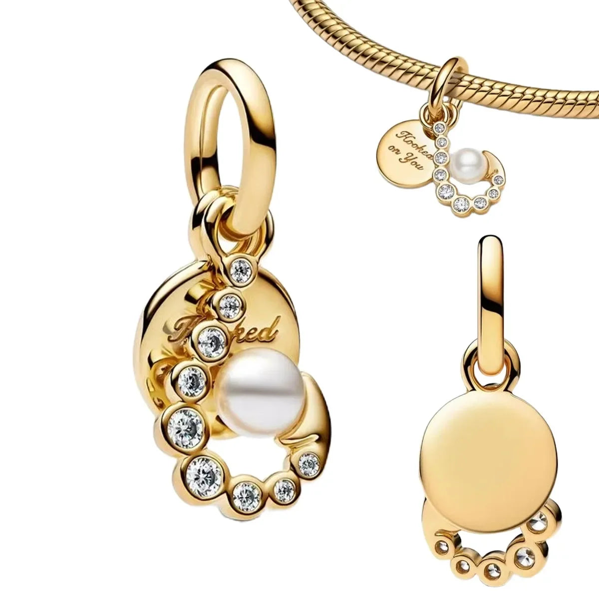 New Original 925 Sterling Silver Pearl Set Charms Ring Heart Earrings Beads Romantic Pendant Fit Bracelets Necklace Jewelry Gift