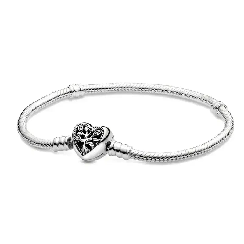 Classic 925 silver Snake Chains Charm Heart Bracelet Original 17-20CM Zircon Bracelets Fit DIY  Women Birthday Jewelry Gifts