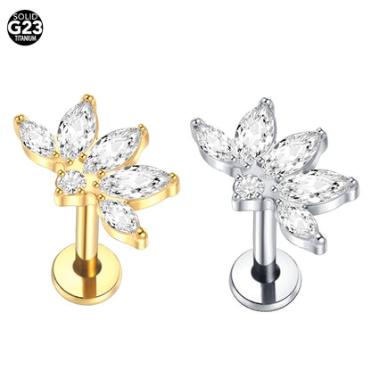 1pcs Titanium Piercing Cross Flower Stud Earring Internally Threaded Cubic Zircon Tragus Helix Piercing Body Jewelry