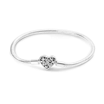 Classic 925 silver Snake Chains Charm Heart Bracelet Original 17-20CM Zircon Bracelets Fit DIY  Women Birthday Jewelry Gifts