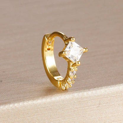 1PC 18K Gold Plated Stainless Steel Round Circle Earrings for Women Teens Cubic Zircon Star Leaf Hoop Earrings Piercing Jewelry