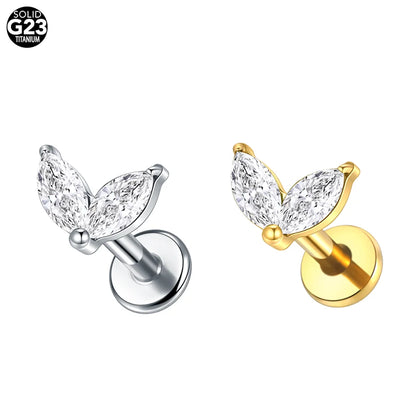 1pcs Titanium Piercing Cross Flower Stud Earring Internally Threaded Cubic Zircon Tragus Helix Piercing Body Jewelry
