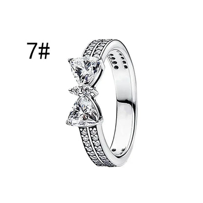 Fine Jewelry Pink Shining Bow Set Ring Earrings Bracelet Necklace Zircon Original 925 Sterling Silver DIY Women DIY Birthdy Gift