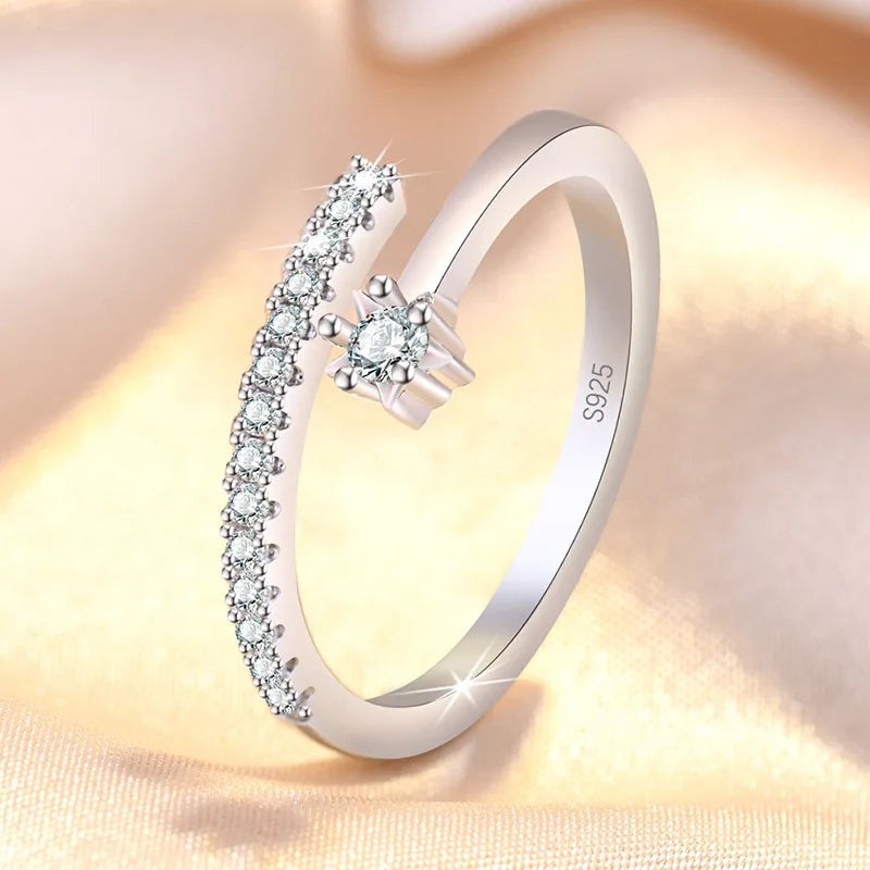 Original 925 Sterling Silver Ring High Quality Adjustable Opening AAA Zircon For Women Wedding Fine Fashion Jewelry Gift