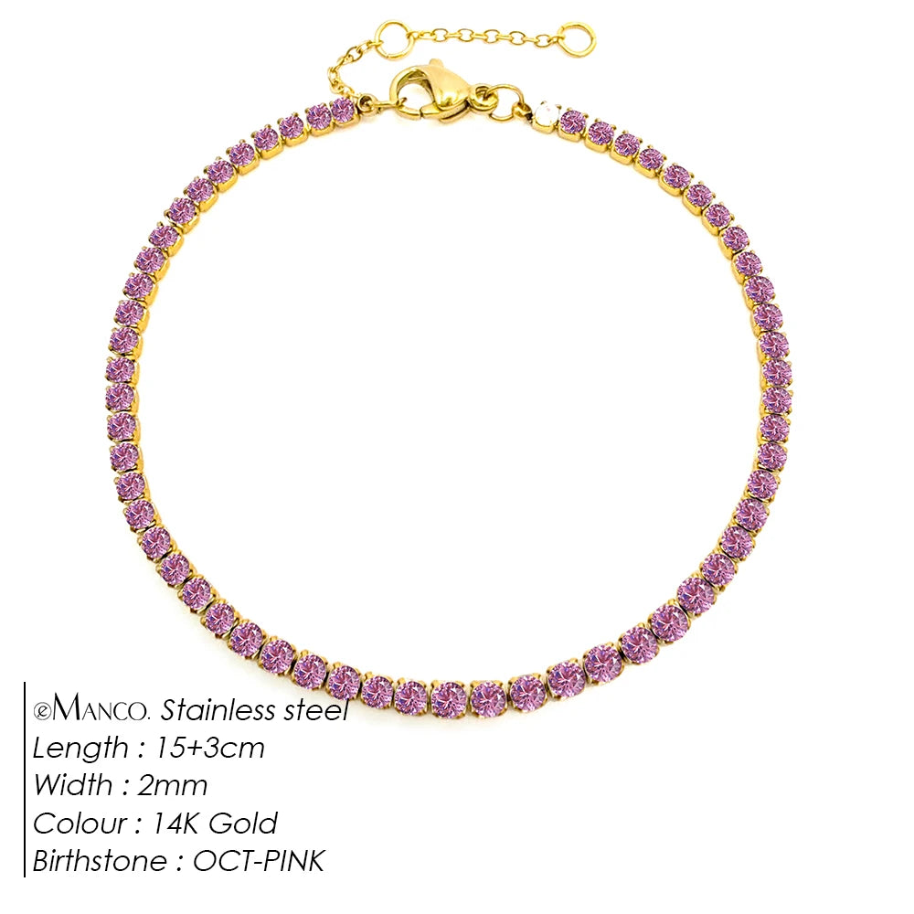 eManco Stainless Steel Gold Plated Sparkling Bracelet High Quality White Zirconia Single Row Simple Accessory For Girls