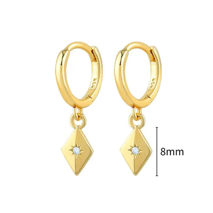 925 Stelings Silver Ear Needle Small Square Drop Earrings For Women Crystal Octagonal Star Sun Hoop Earrings Fashion Jewelry