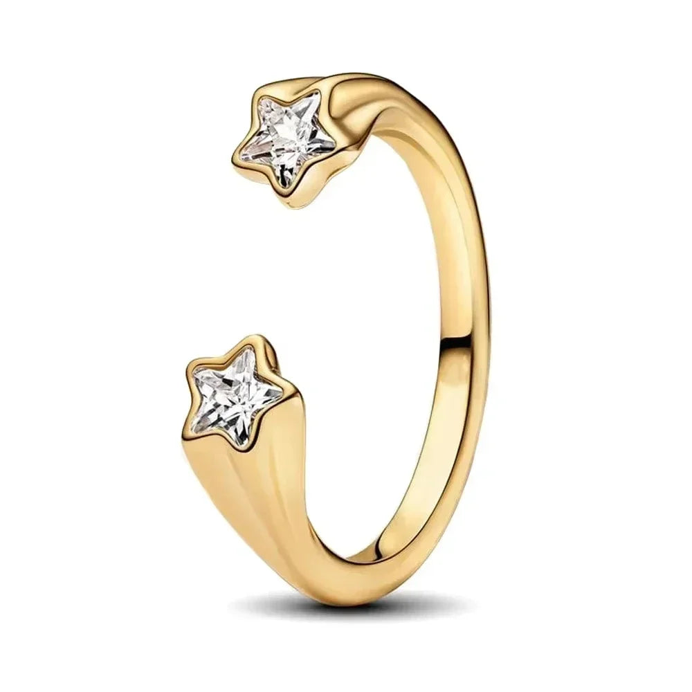 Original 925 Sterling Silver Princess Crown Moon Star Heart Bow Shell Crystal Rings Women Valentine's Birthday Gifts DIY Jewelry