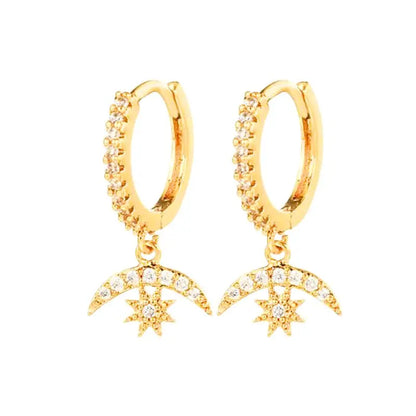 925 Stelings Silver Ear Needle Small Square Drop Earrings For Women Crystal Octagonal Star Sun Hoop Earrings Fashion Jewelry