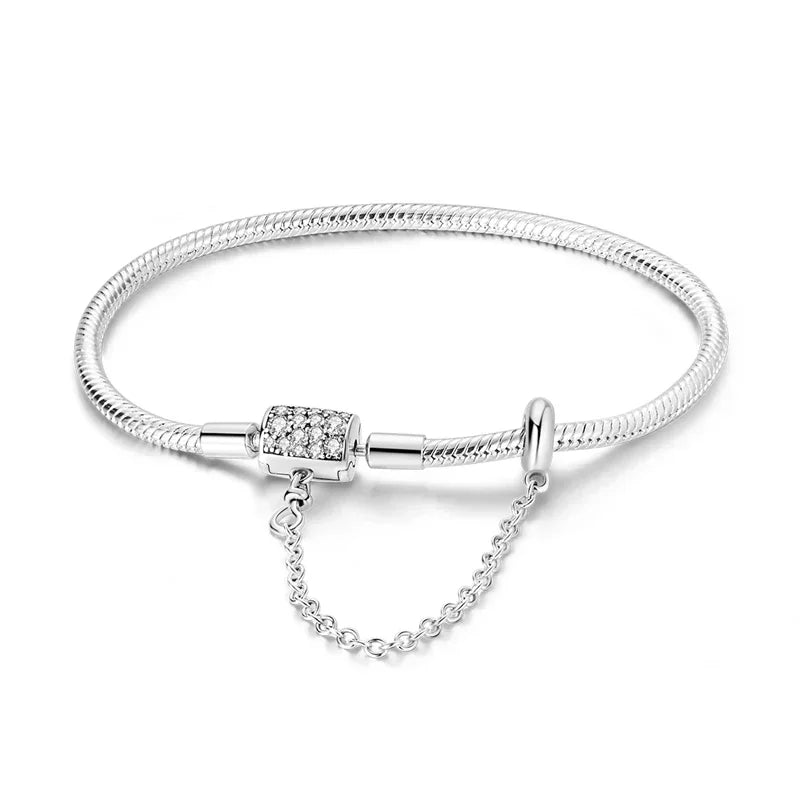 Classic 925 silver Snake Chains Charm Heart Bracelet Original 17-20CM Zircon Bracelets Fit DIY  Women Birthday Jewelry Gifts