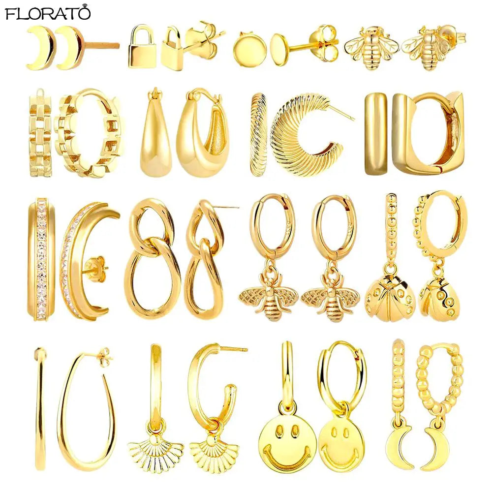 2025 New Gold Color Smooth Small Circle Earrings for Women 925 Sterling Silver Needle Trend Pendant Earrings Party Jewelry Gift