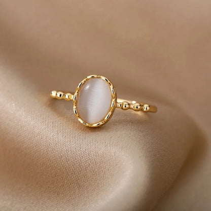 Fashion White Opal Rings For Women Gold Color Stainless Steel Opal Ring Wedding Engagement Aesthetic Jewelry Gift 2024 ﻿
