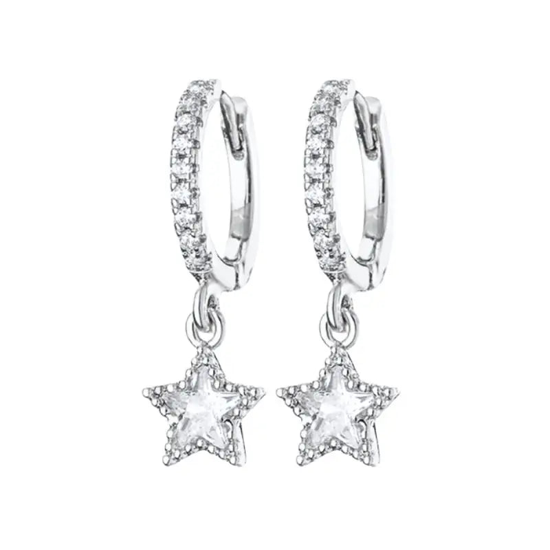 925 Stelings Silver Ear Needle Small Square Drop Earrings For Women Crystal Octagonal Star Sun Hoop Earrings Fashion Jewelry