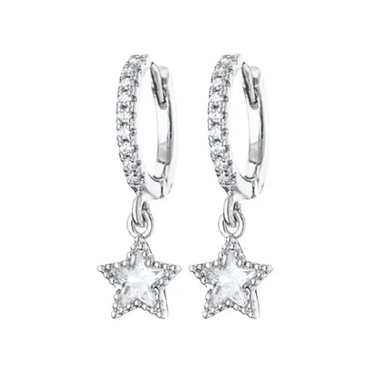 925 Stelings Silver Ear Needle Small Square Drop Earrings For Women Crystal Octagonal Star Sun Hoop Earrings Fashion Jewelry