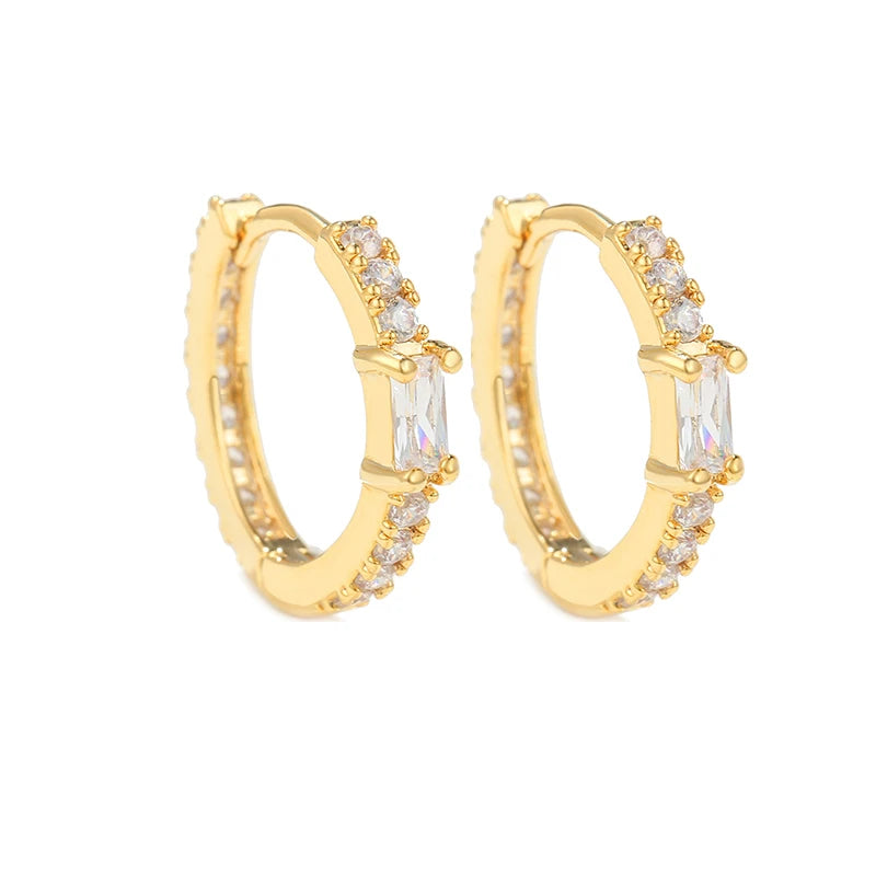 New Design Stainless Steel Cubic Zirconia Chain Hoop Earring For Women Square Water Drop Punk Cartilage Earring Piercing Jewelry