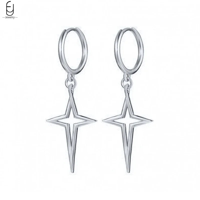 925 Stelings Silver Ear Needle Small Square Drop Earrings For Women Crystal Octagonal Star Sun Hoop Earrings Fashion Jewelry