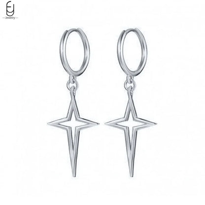 925 Stelings Silver Ear Needle Small Square Drop Earrings For Women Crystal Octagonal Star Sun Hoop Earrings Fashion Jewelry
