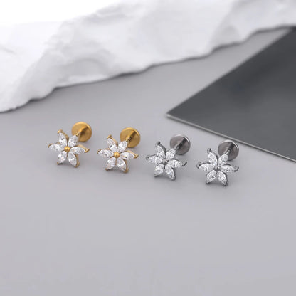 1pcs Titanium Piercing Cross Flower Stud Earring Internally Threaded Cubic Zircon Tragus Helix Piercing Body Jewelry