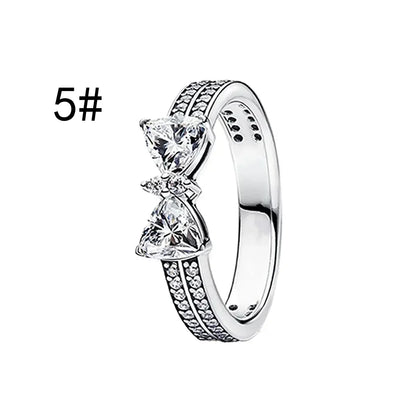 Fine Jewelry Pink Shining Bow Set Ring Earrings Bracelet Necklace Zircon Original 925 Sterling Silver DIY Women DIY Birthdy Gift