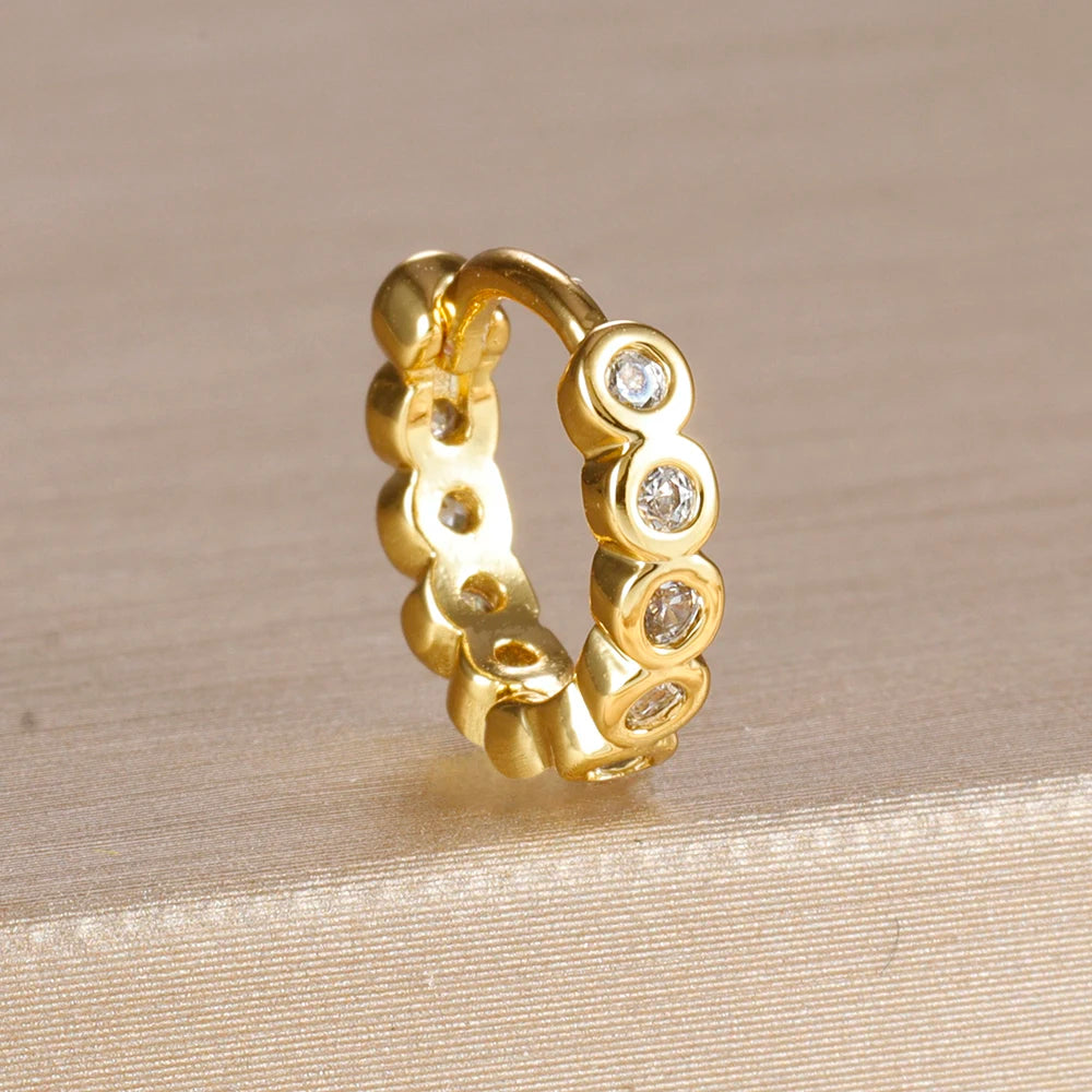 1PC 18K Gold Plated Stainless Steel Round Circle Earrings for Women Teens Cubic Zircon Star Leaf Hoop Earrings Piercing Jewelry