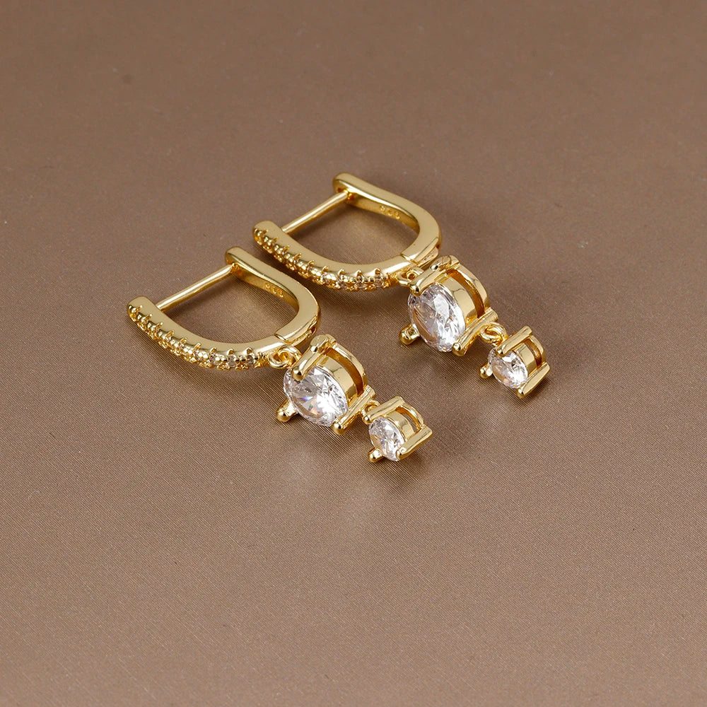 New Design Stainless Steel Cubic Zirconia Chain Hoop Earring For Women Square Water Drop Punk Cartilage Earring Piercing Jewelry