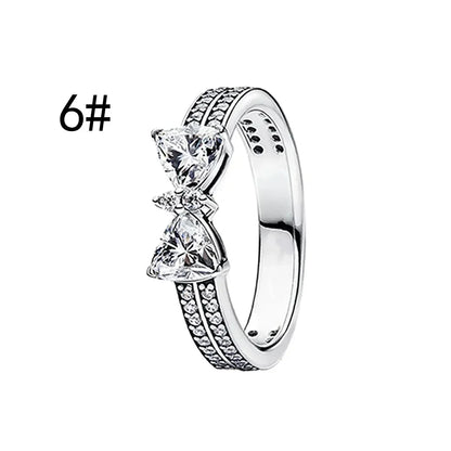 Fine Jewelry Pink Shining Bow Set Ring Earrings Bracelet Necklace Zircon Original 925 Sterling Silver DIY Women DIY Birthdy Gift