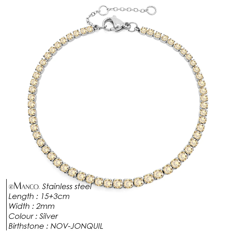 eManco Stainless Steel Gold Plated Sparkling Bracelet High Quality White Zirconia Single Row Simple Accessory For Girls