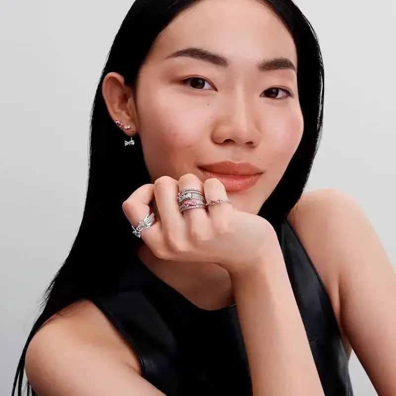 Original 925 Sterling Silver Princess Crown Moon Star Heart Bow Shell Crystal Rings Women Valentine's Birthday Gifts DIY Jewelry