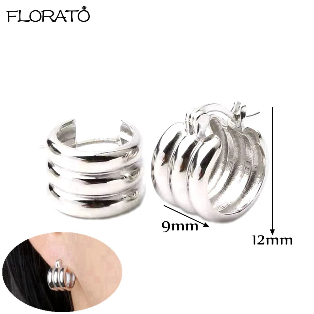 2025 New Gold Color Smooth Small Circle Earrings for Women 925 Sterling Silver Needle Trend Pendant Earrings Party Jewelry Gift