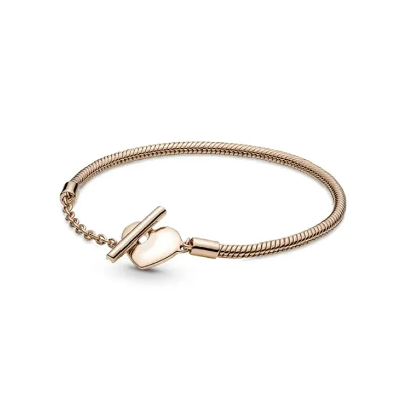 Classic 925 silver Snake Chains Charm Heart Bracelet Original 17-20CM Zircon Bracelets Fit DIY  Women Birthday Jewelry Gifts