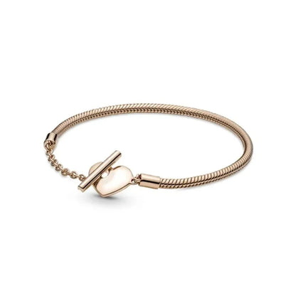 Classic 925 silver Snake Chains Charm Heart Bracelet Original 17-20CM Zircon Bracelets Fit DIY  Women Birthday Jewelry Gifts